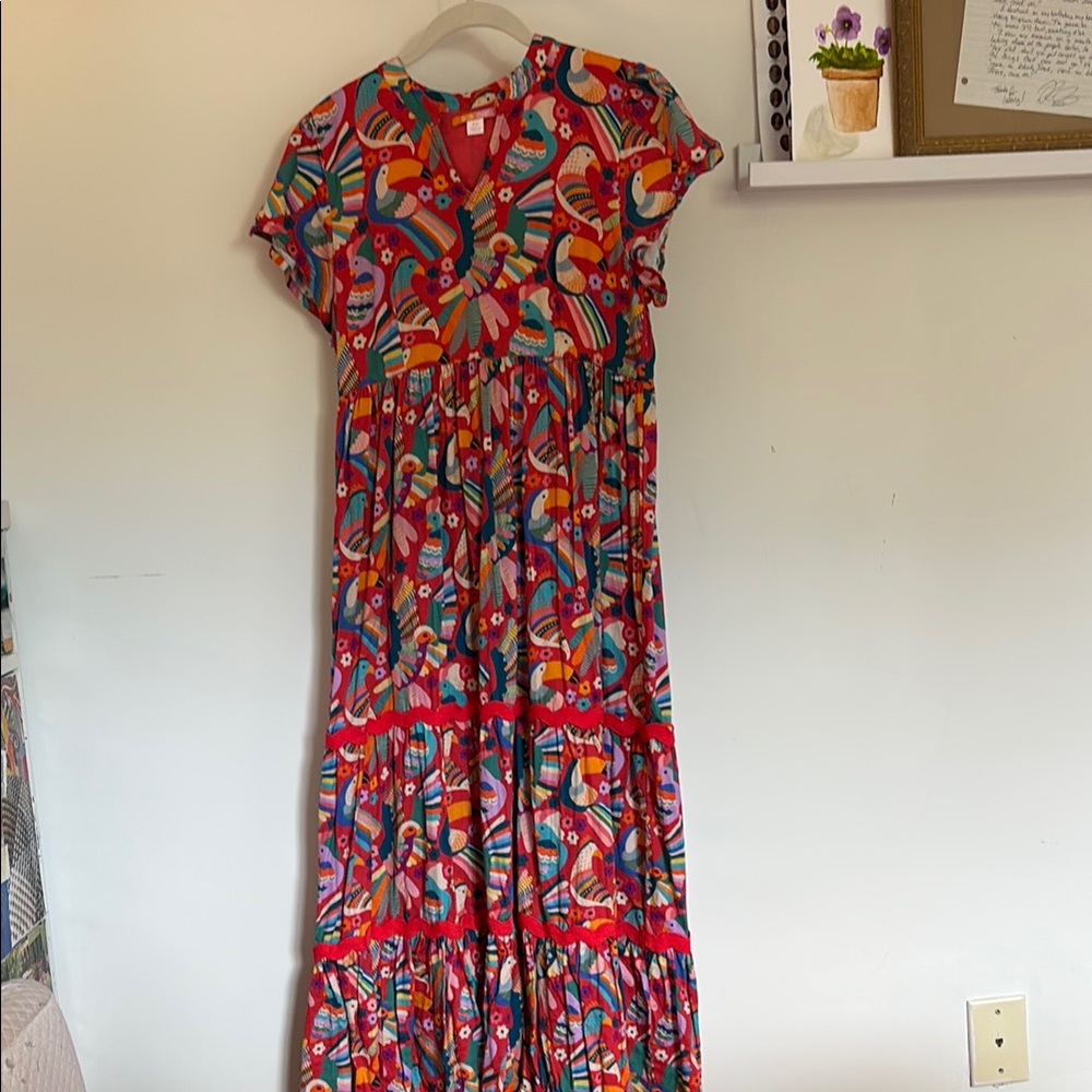 Red Flutter Sleeve Crew Neck Maxi Dress